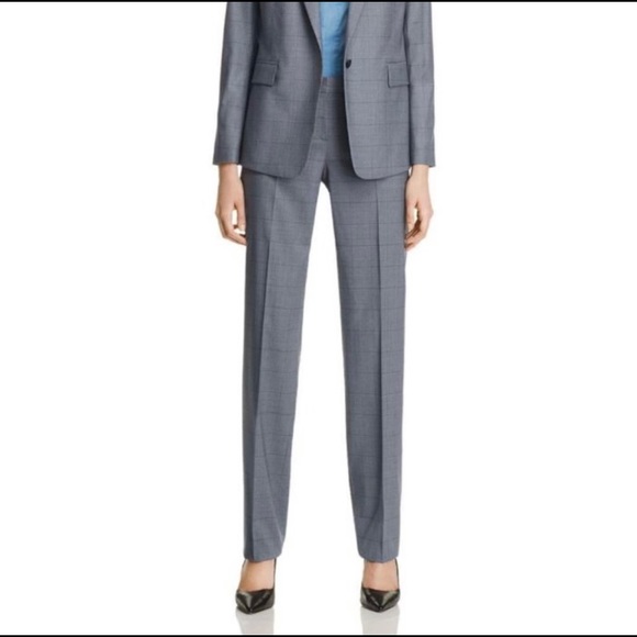 BOSS Tamea 2 Check Grey Suit Pants Wool Silk Blend - Picture 1 of 4